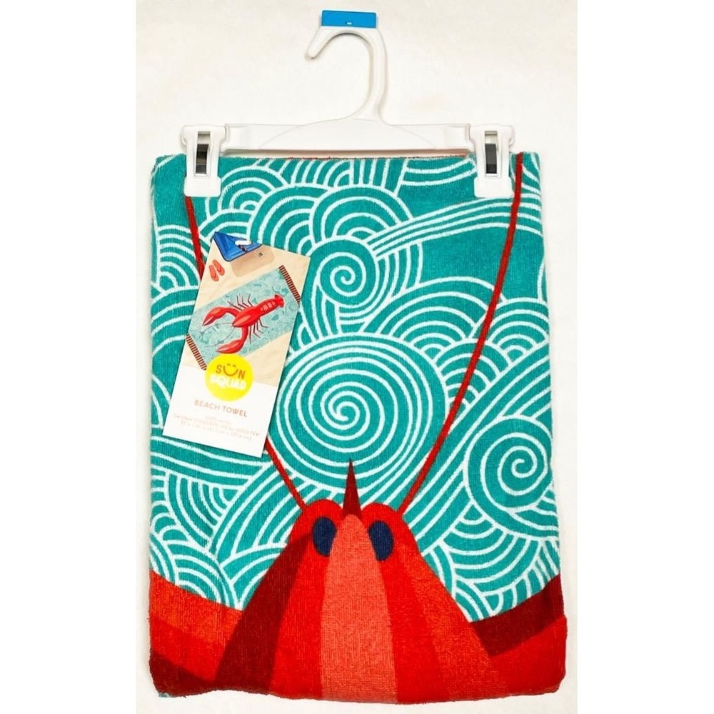 New Sun Squad Blue Waves Red Lobster Beach Towel 32" x 62" Thick